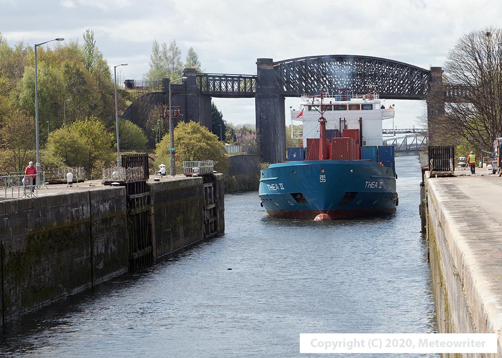 A container ship in Warrington